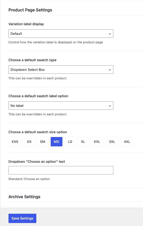 Product Page Settings