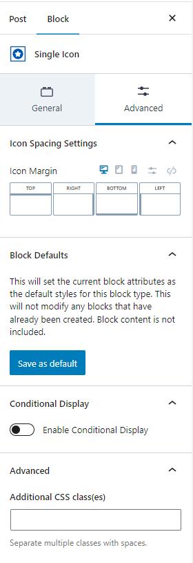 Icon block Advanced settings