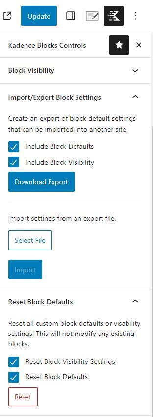 block settings in kadence blocks controls