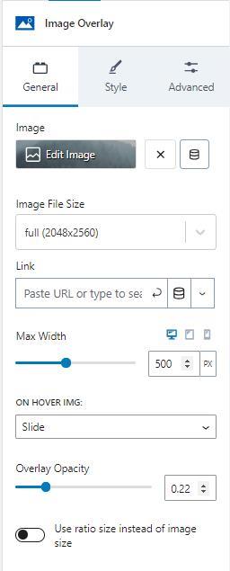 Image Overlay General setttings tab