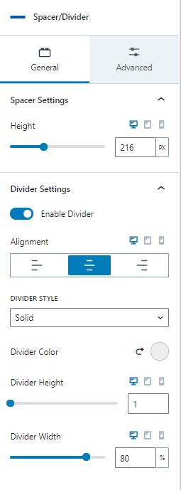 SpacerDivider General Settings