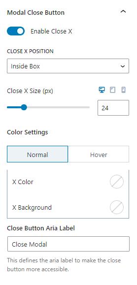 Modal Close Button Settings