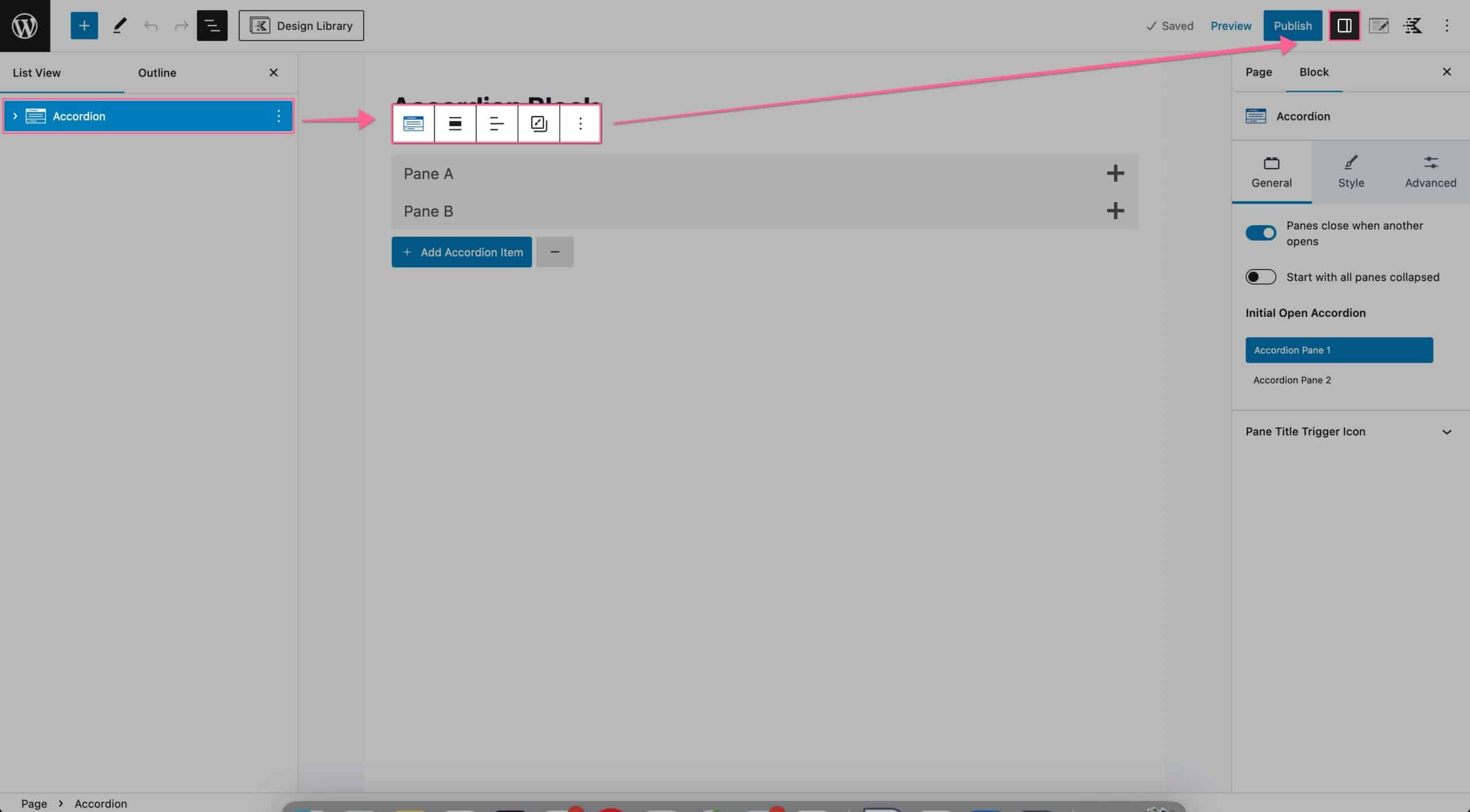 Accordion Block Settings