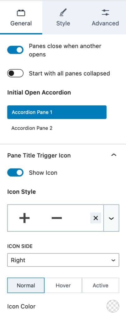 Accordion General Settings