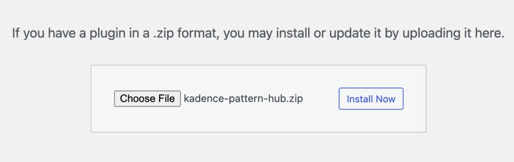 Kadence Pattern Hub Choose File