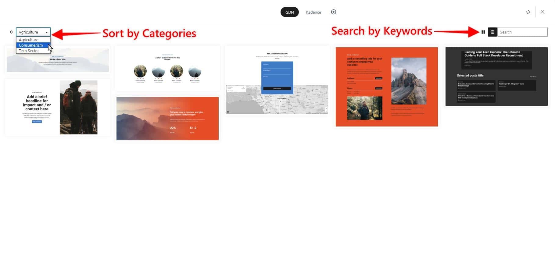 Pattern Hub Categories and Keyword Search