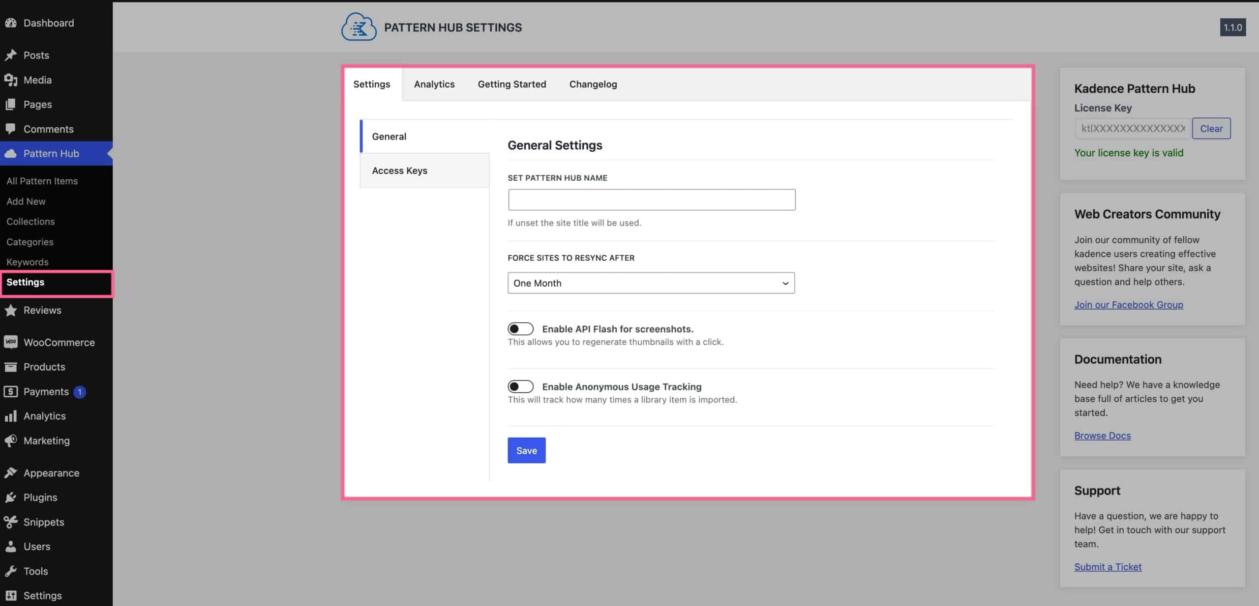 Pattern Hub settings