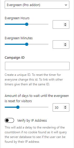 Countdown block Evergreen Settings