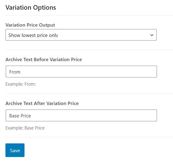 Before and After Text for Variation Options