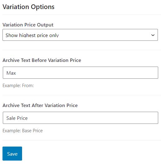 Highest price only variation options