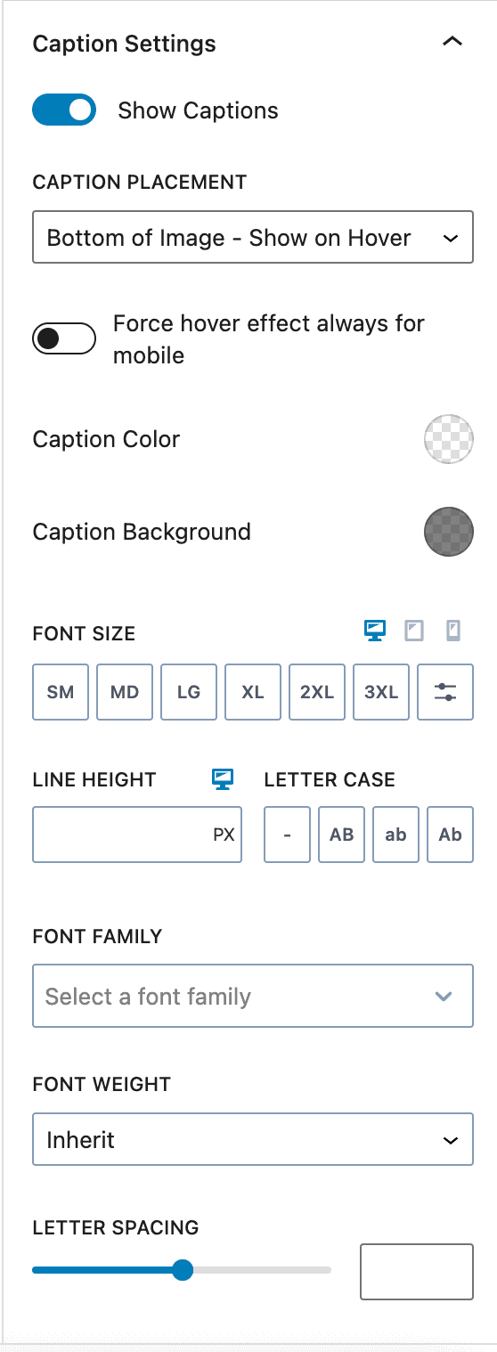 Advanced Gallery Caption Settings