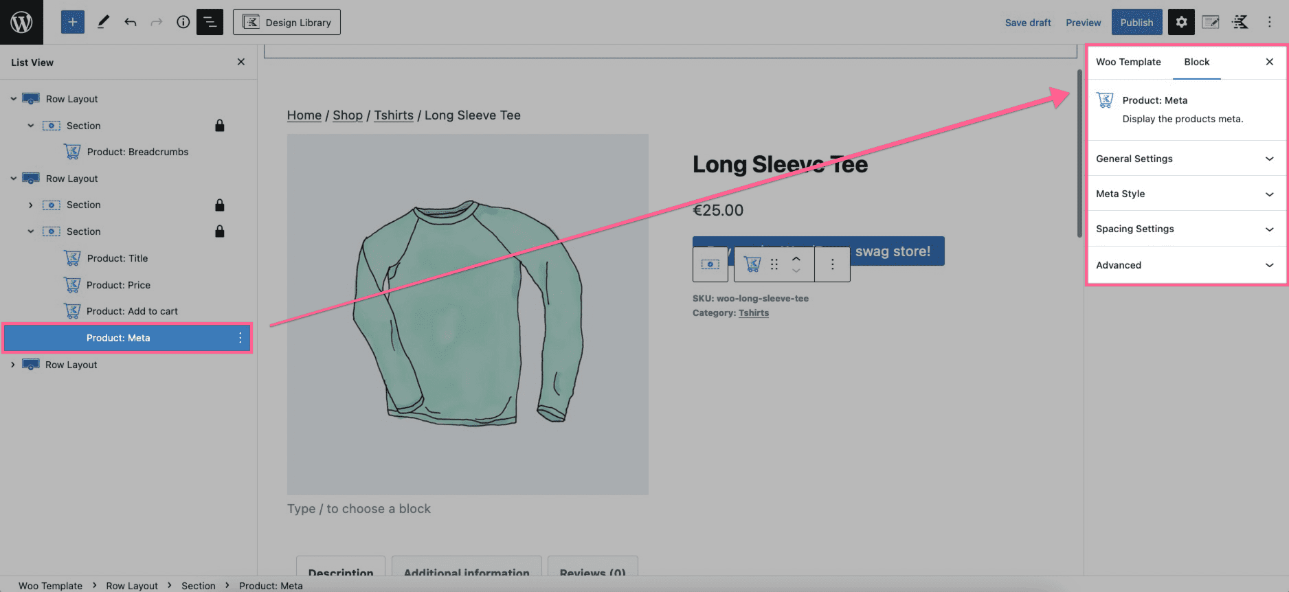 Product Meta Block Settings