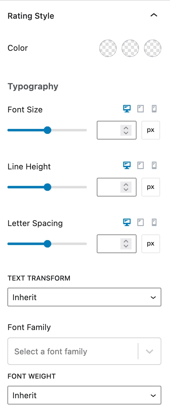 Product: Rating style settings