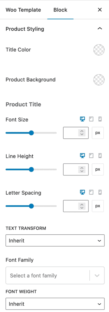 Product: Related styling settings