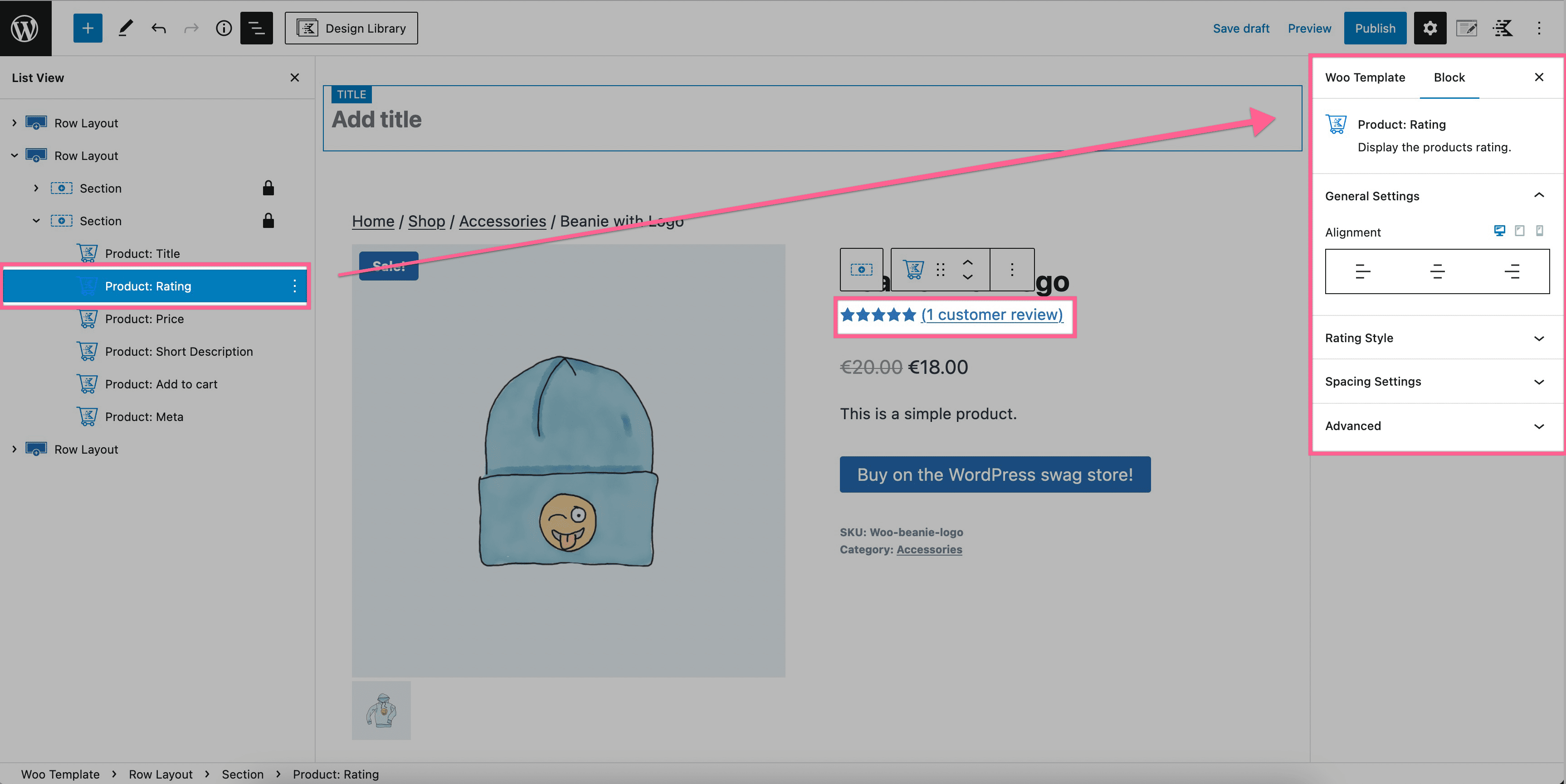 Product: Rating Block Settings