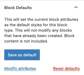 Block Defaults Settings