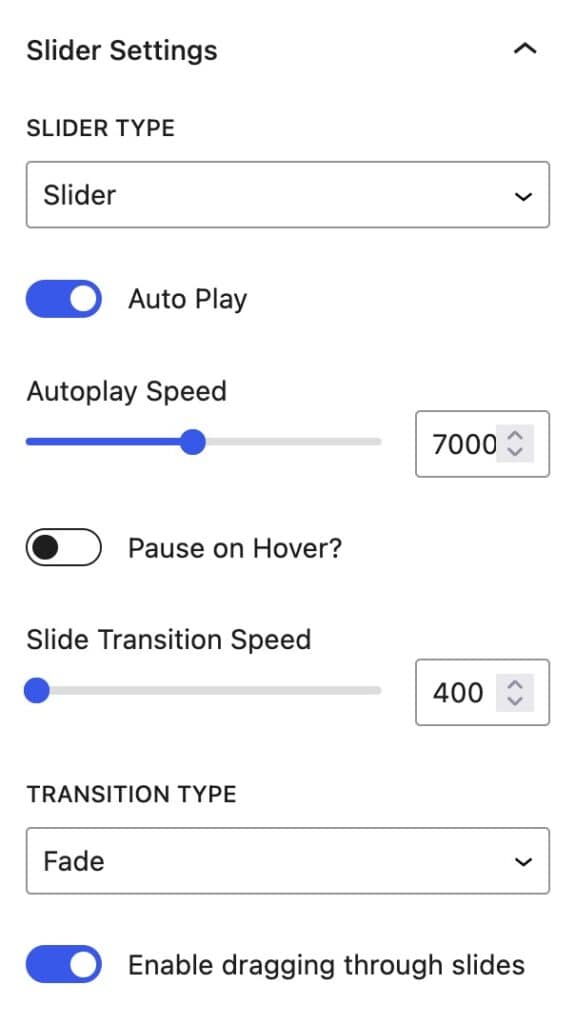 Slider General Settings