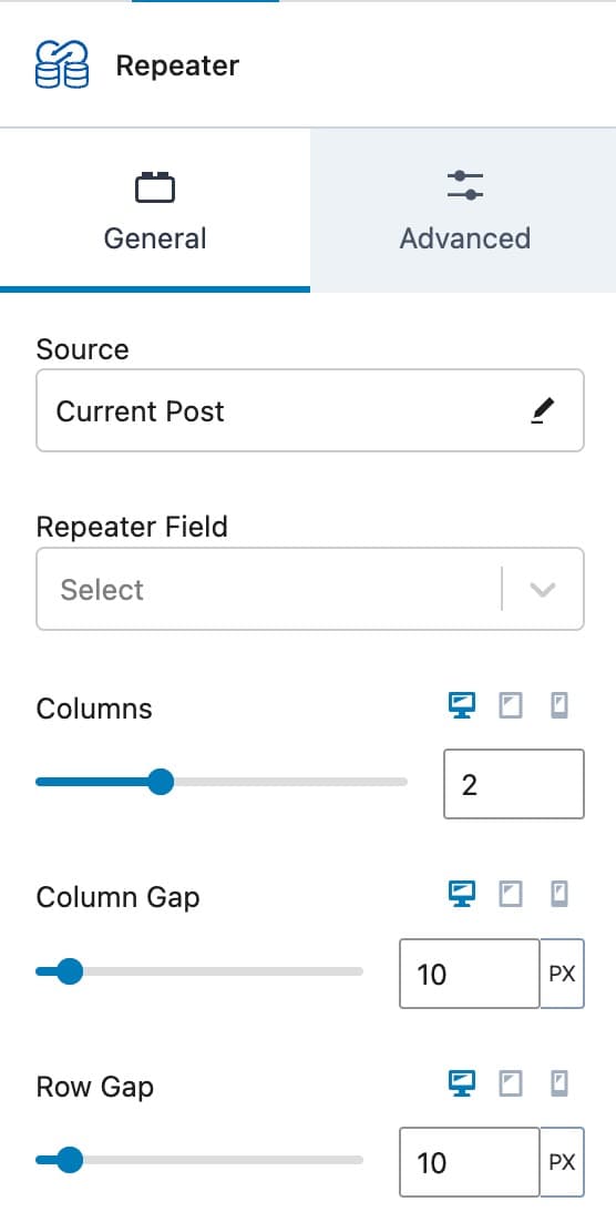 Repeater General Block Settings