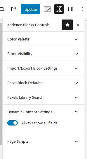 kadence blocks controls dynamic content settings