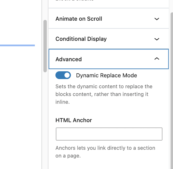 Dynamic Replace Mode Block Setting