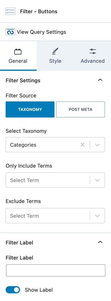 Filter Buttons General Settings A