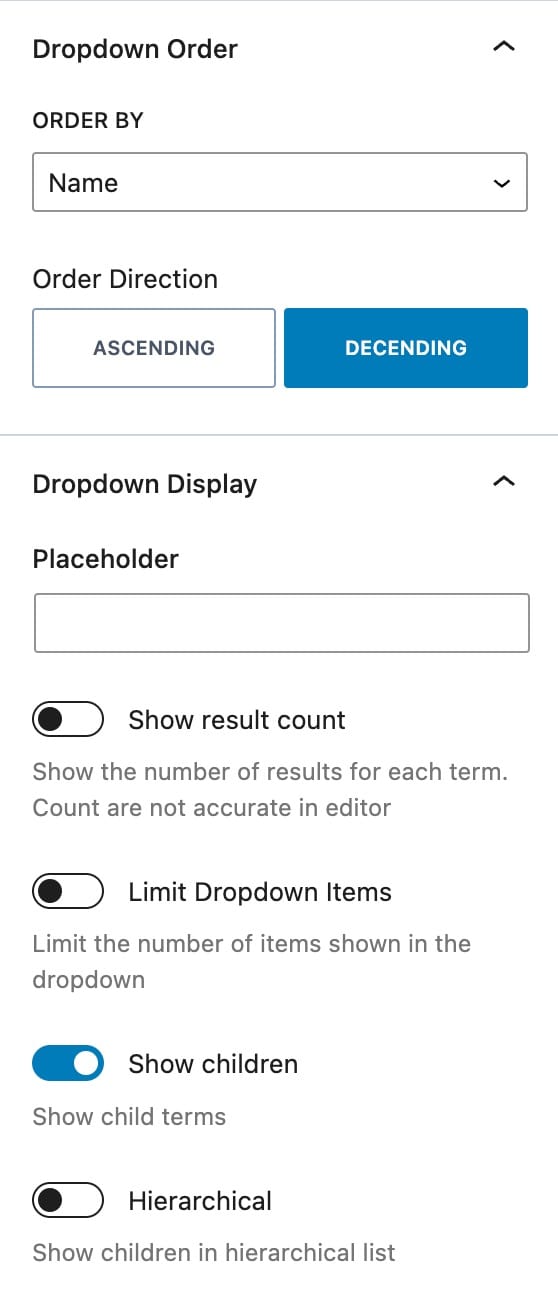 Filter Dropdown General Settings B