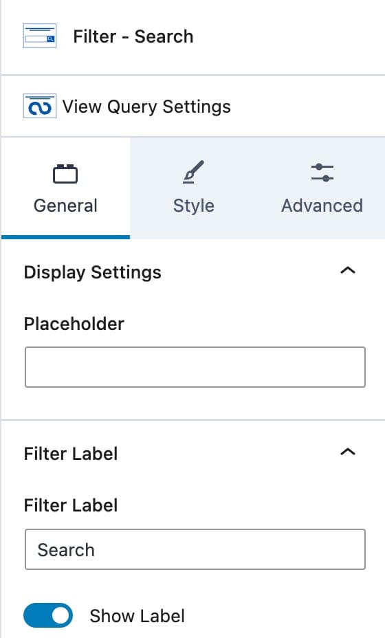 Filter Search General Settings