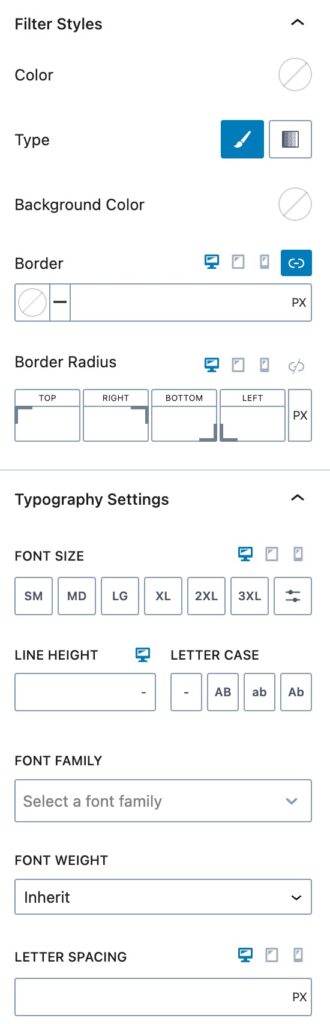 Filter Search Styles