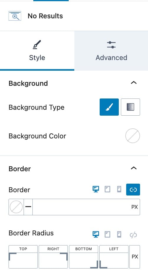 No Results Style Settings
