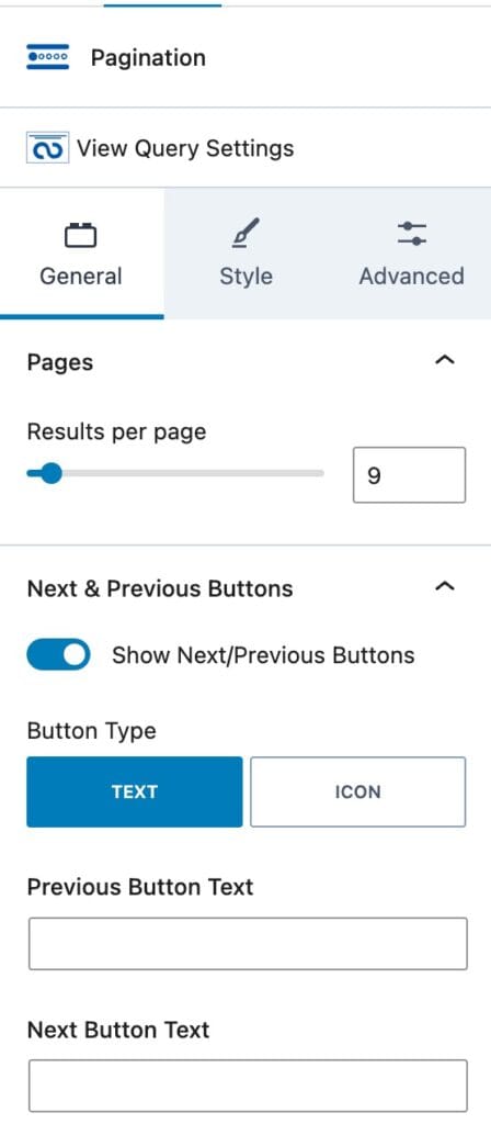 Pagination General Block Settings