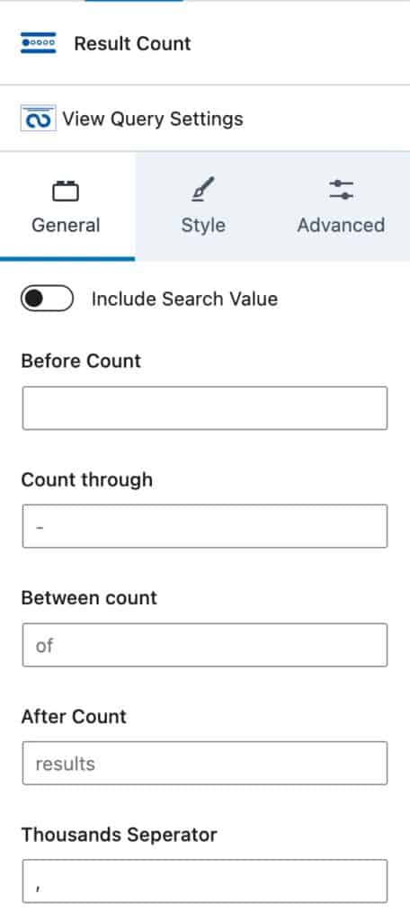 Result Count General Settings