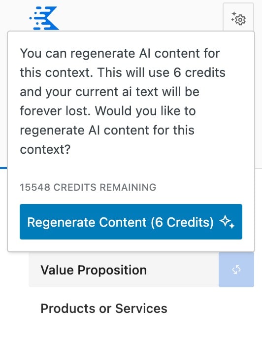 Regenerate Content Credits Remaining