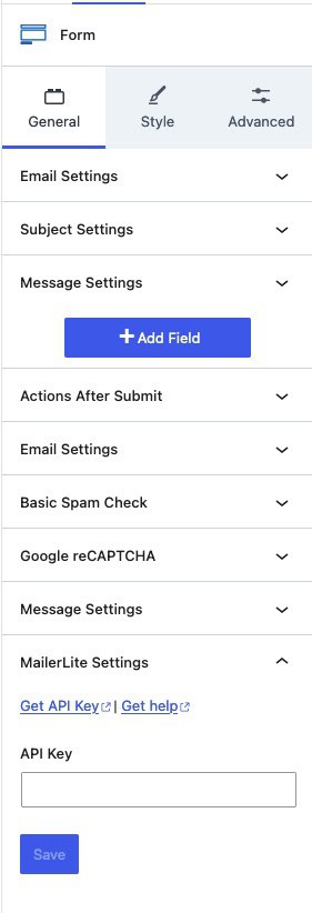 Mailerlite Form Settings