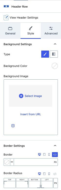 Advanced Header Row Style Settings