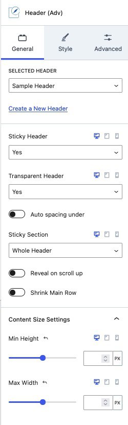 Header Adv General Settings