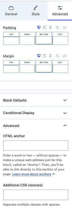 Advanced Block Settings