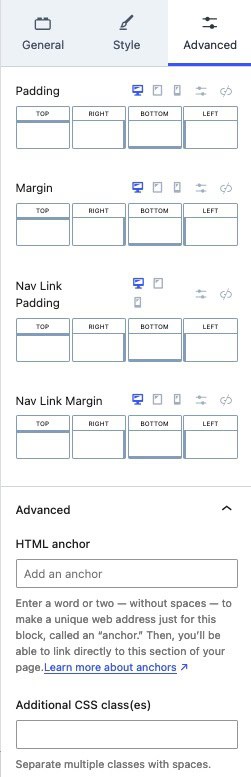 Advanced Navigation Block Settings