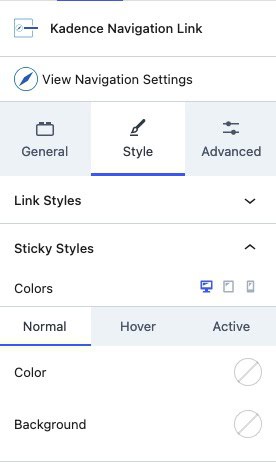 Navigation Link Sticky Settings