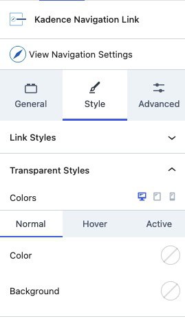 Navigation Link Transparent Styles