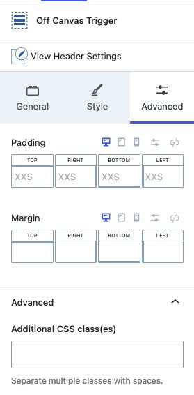 Off Canvas Trigger Advanced Settings