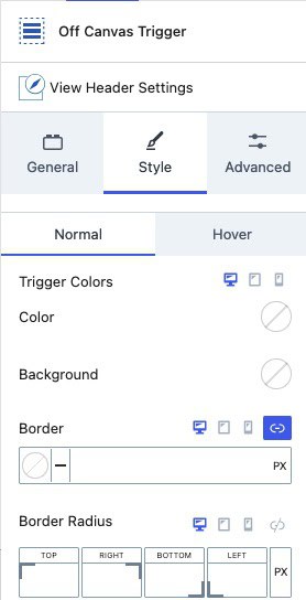 Off Canvas Trigger Style Settings