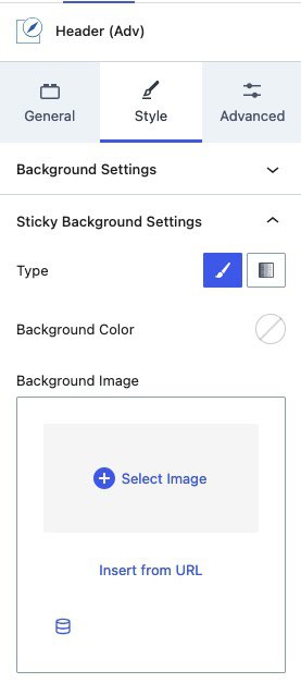 Sticky Header Style Settings