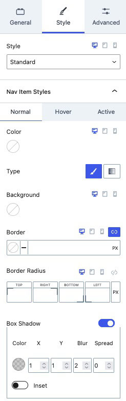 Style Navigation Block Settings 1