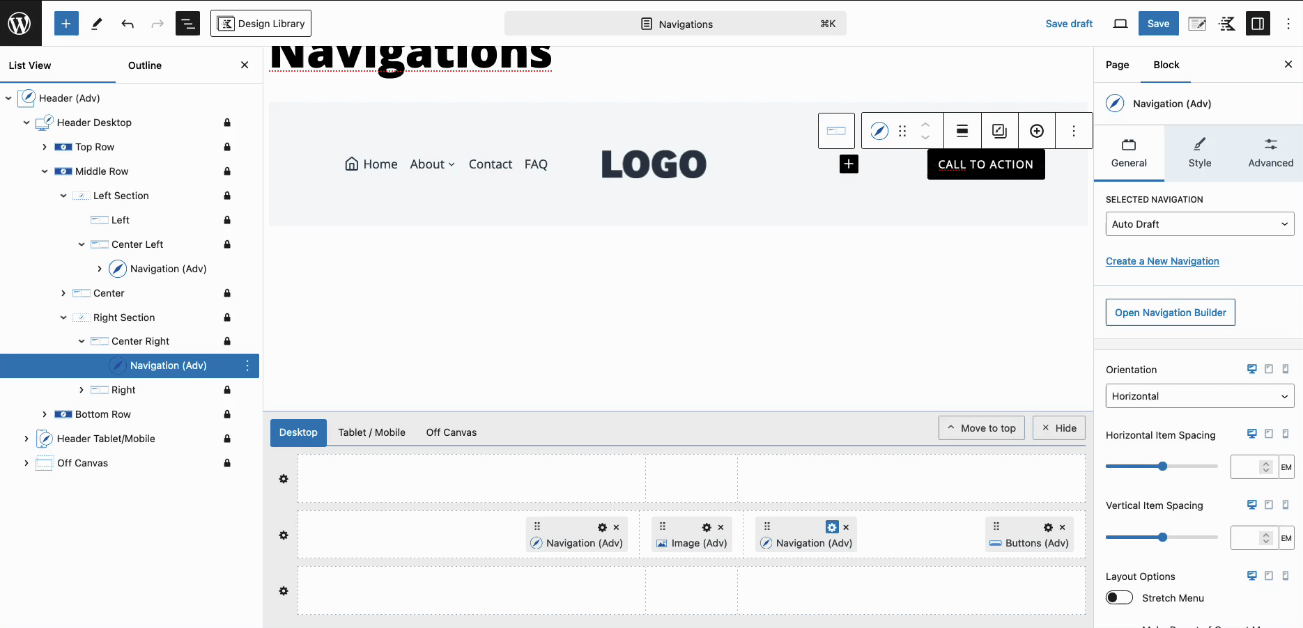 Open the Navigation Builder