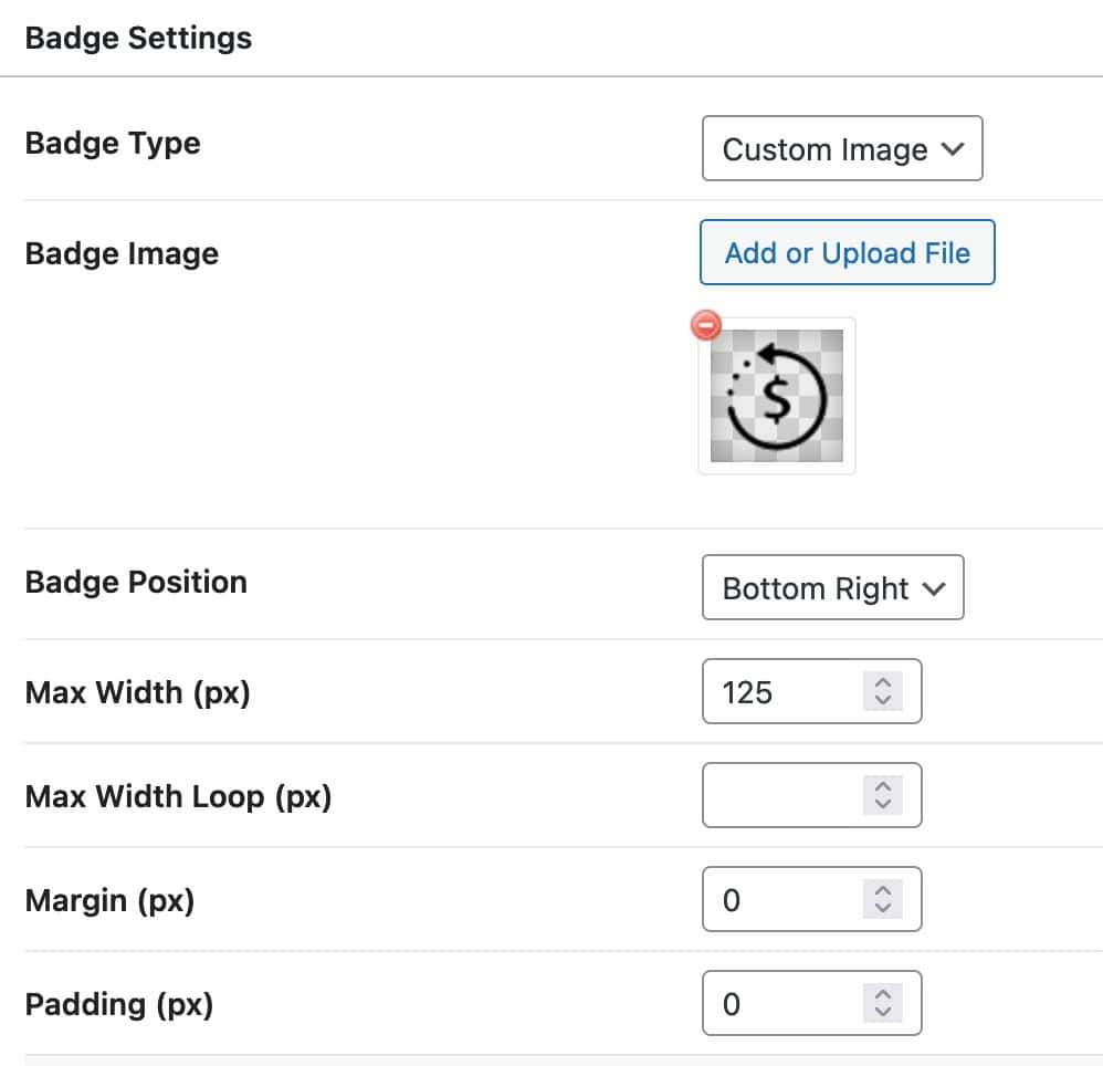 Custom Image Badge Settings