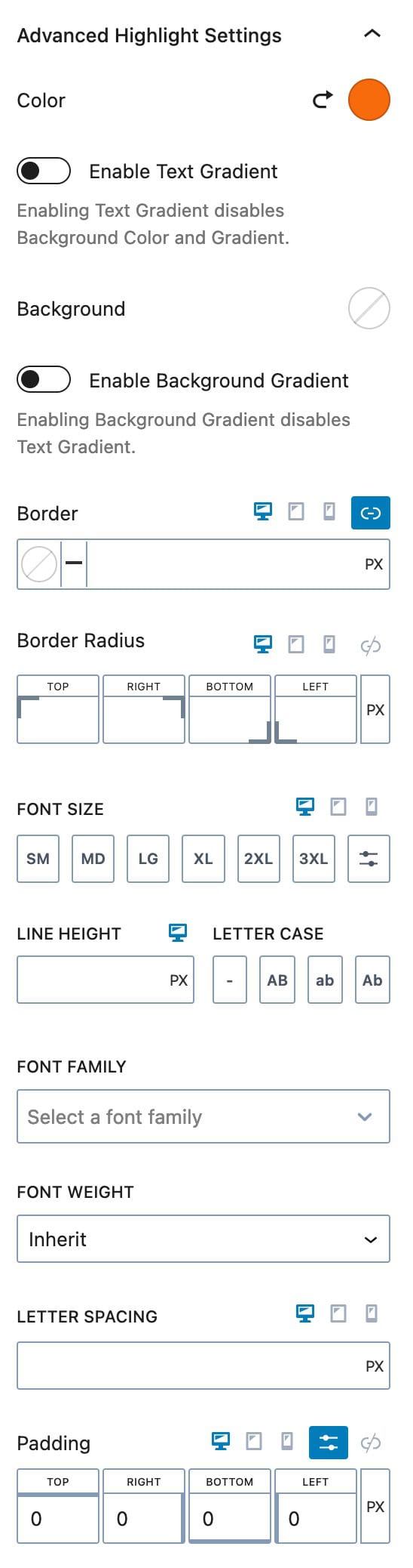 Advanced Text Highlight Settings