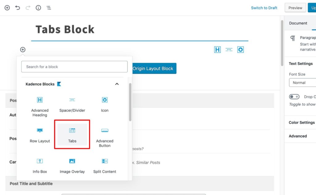 Select Tabs Block