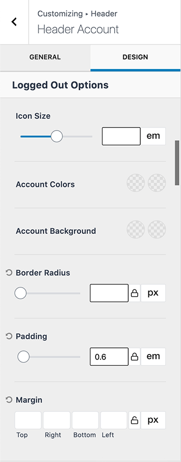 Header Account Logged Out Design options