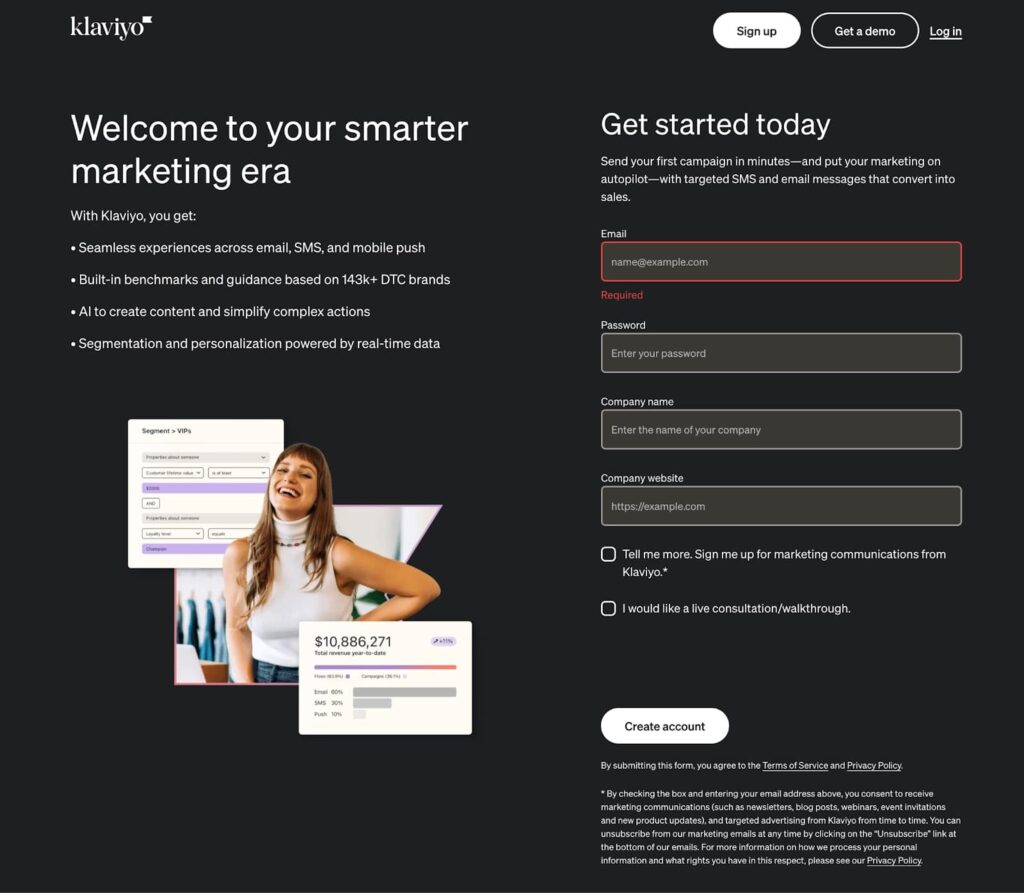 klaviyo marketing landing page