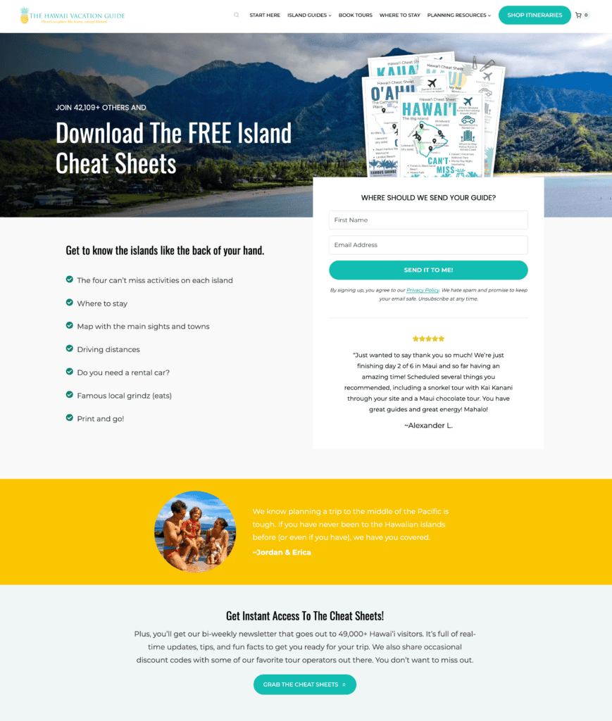 The Hawaii Vacation Guide landing page